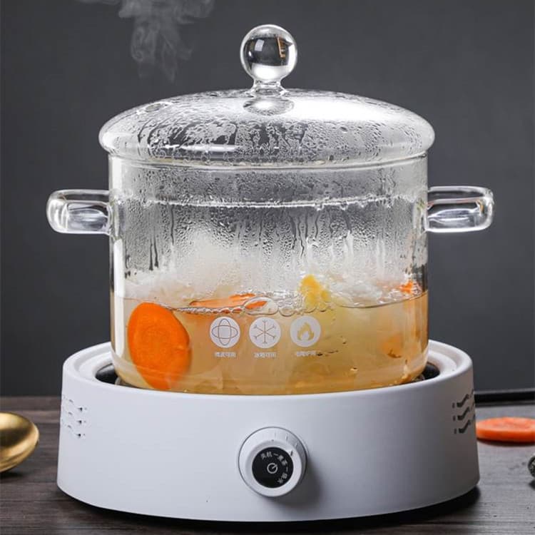 Borosilicate Clear Glass Soup Stew Pot for Household Electric Ceramic Stove Double Handle Noodle Pot with Lid Glass Stockpot