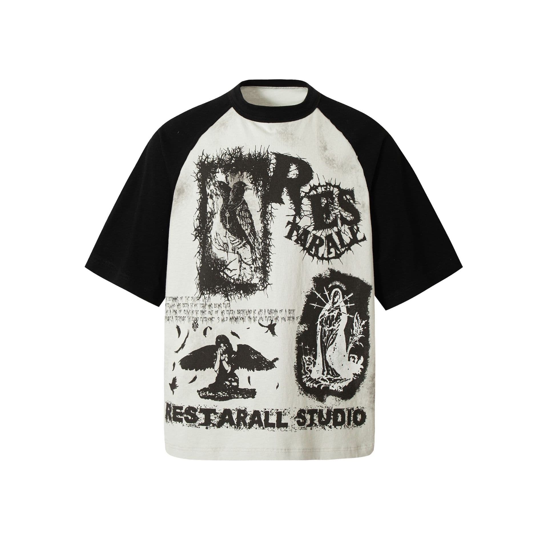 Zongchi Yishe American Hip-Hop Graffiti Patchwork Rock Style T-Shirt Summer Casual Punk Half Sleeve Tee