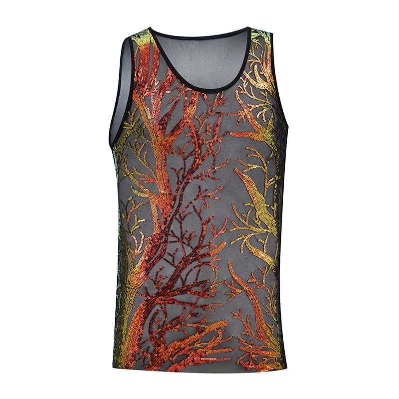 Cross-border European and American men's mesh sequined sleeveless vest party nightclub top sequined music festival stage clothing