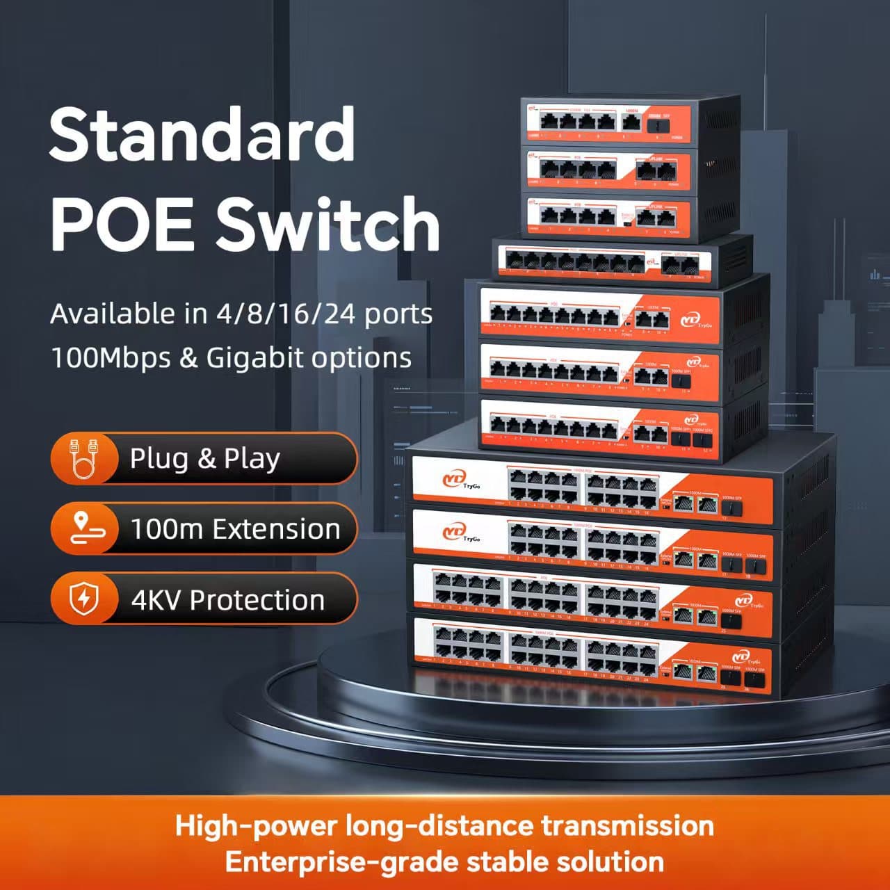 POE Surveillance Network 100Mbps Switch Ports Compatible with Hikvision Dahua Standard Switch Gigabit Switch