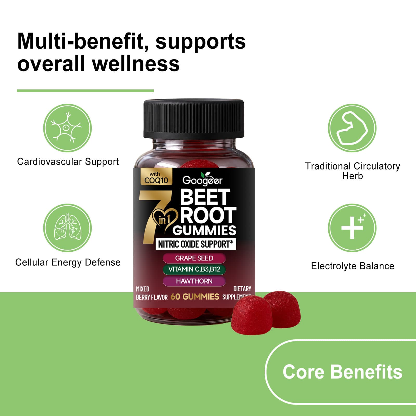 GOOGEER Peaceful Revitalizing Gummies Gentle Formula Daily Care Balances Body Dietary Fiber Supplement