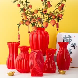 Factory wholesale new Chinese style decorative vase, festive red imitation ceramic plastic vase, water-holding fresh flower vase