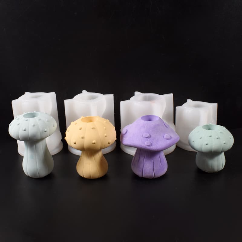 Plaster 3D Mushroom Candle Holder Mold Mushroom Flower Arranger Vase Mushroom Plaster Candle Base Silicone Mold