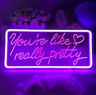 SYLHOME Purple You Are Beautiful Sign USB Large Girl Bedroom Kids Room Wall Decorative Sign