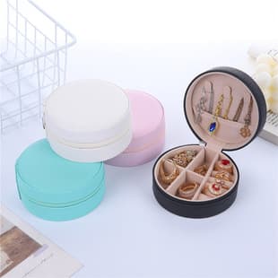Simple Portable Jewelry Box Travel Round Jewelry Box Earring Earring Ring Necklace Jewelry Storage Box Cross-Border