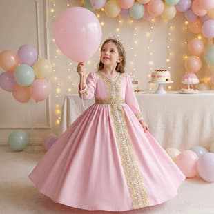 Cross-border Girls Ethnic Style Gorgeous Long Dress Children's Pink Dress Foreign Trade Girl Flower Tassel Gown