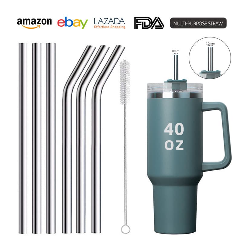 Cross-border Amazon 304 Stainless Steel Straight Straws, Multi-functional Travel Cup Large Diameter Bent Straws for Water Cups