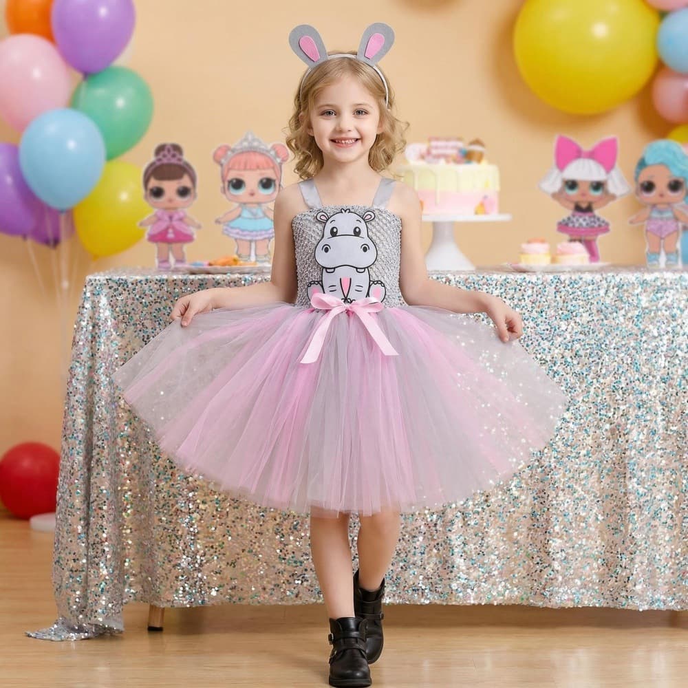 Cute hippopotamus tutu skirt for girls, handmade mesh tutu skirt, Halloween cosplay costume, cartoon birthday princess skirt