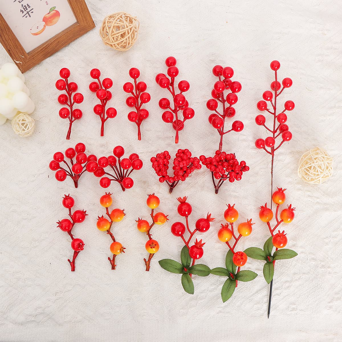 Artificial Pomegranate Single Branch Wealth Fruit Accessory, Amazon Home Decor, New Year Spring Holly Berry Decoration Accessory