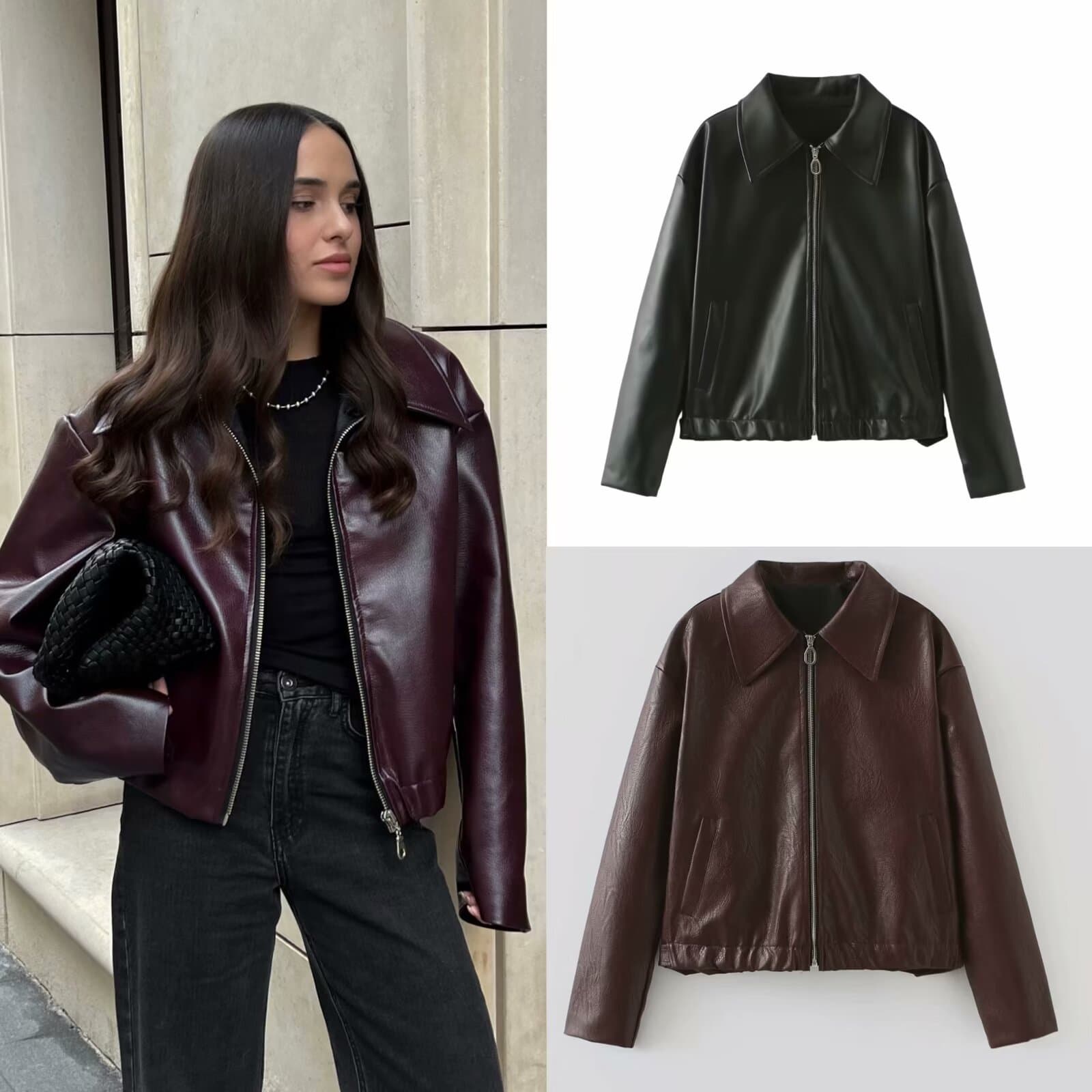 Cross-border Europe/US AliExpress 2024 Spring Women's PU Motorcycle Stylish Top Retro Casual Polo Collar Jacket