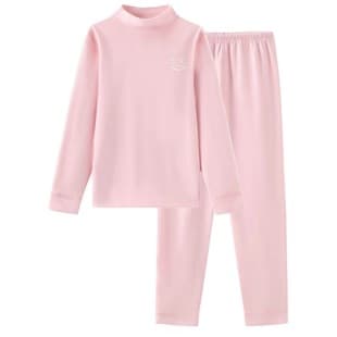 Autumn/Winter Children's Mid-Collar Thermal Underwear Set, Double-Sided Brushed Fleece Lined Thickened, for Older Kids, Long Johns and Base Layer Top