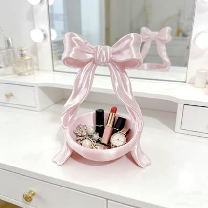 Charming Bow Desktop Storage Box Women's Vanity Jewelry Lipstick Organizer Creative Decorative Ornament Gift
