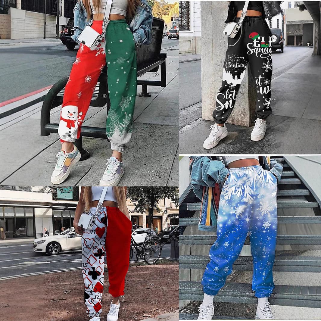 Loose Fitness Sports Pants Women's Autumn Winter Printed High Waist Long Trousers European And American Style Street Fashion