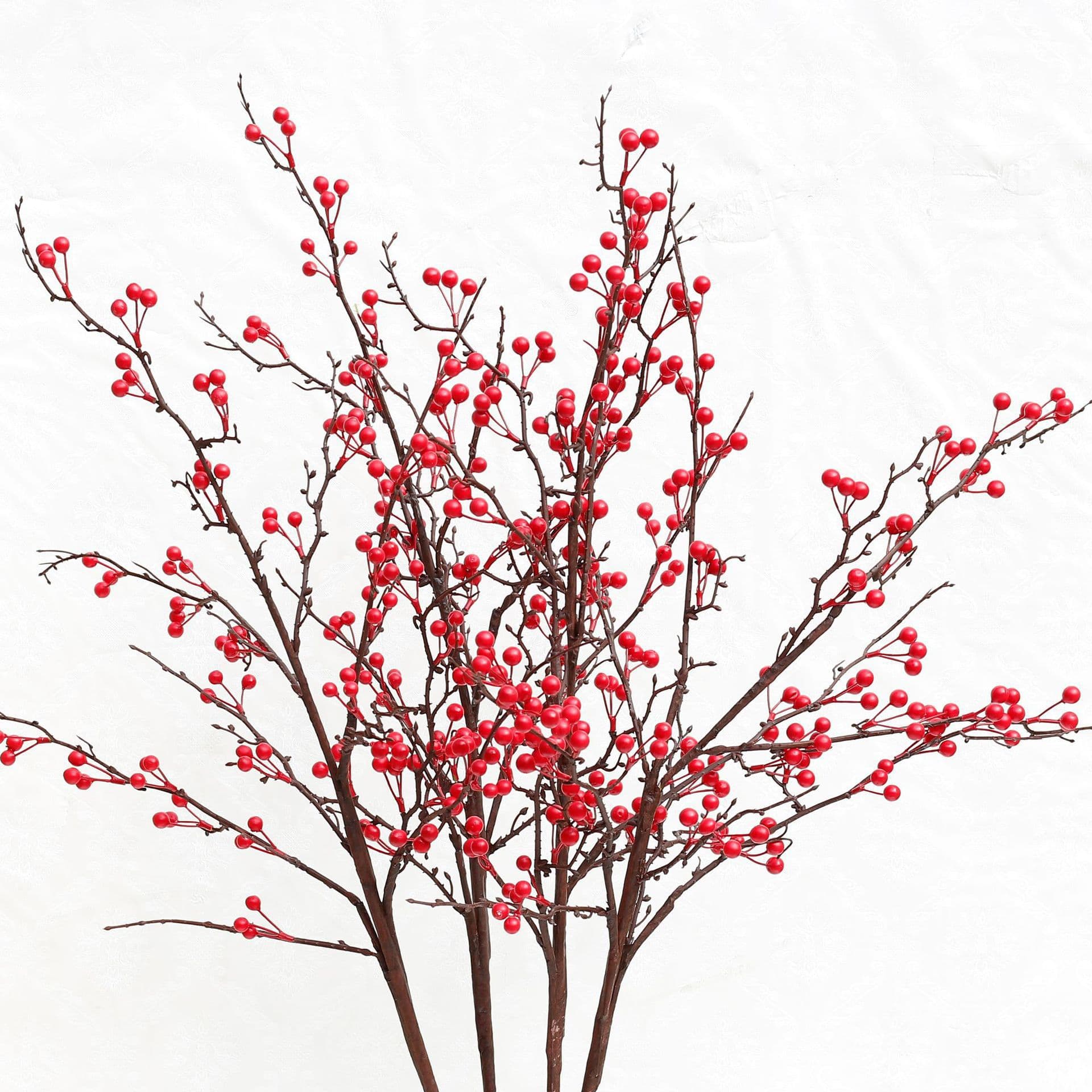 Simulated red fruit branches, holly fruit, rich fruit, fragrant red fruit, auspicious fruit, artificial flowers, living room, hotel wedding decorations