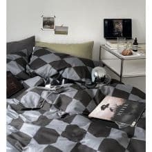 Ins Style Gray Check Bedding Four-Piece Set Boys Stain-Resistant Duvet Cover Sheet Dormitory Three-Piece Set