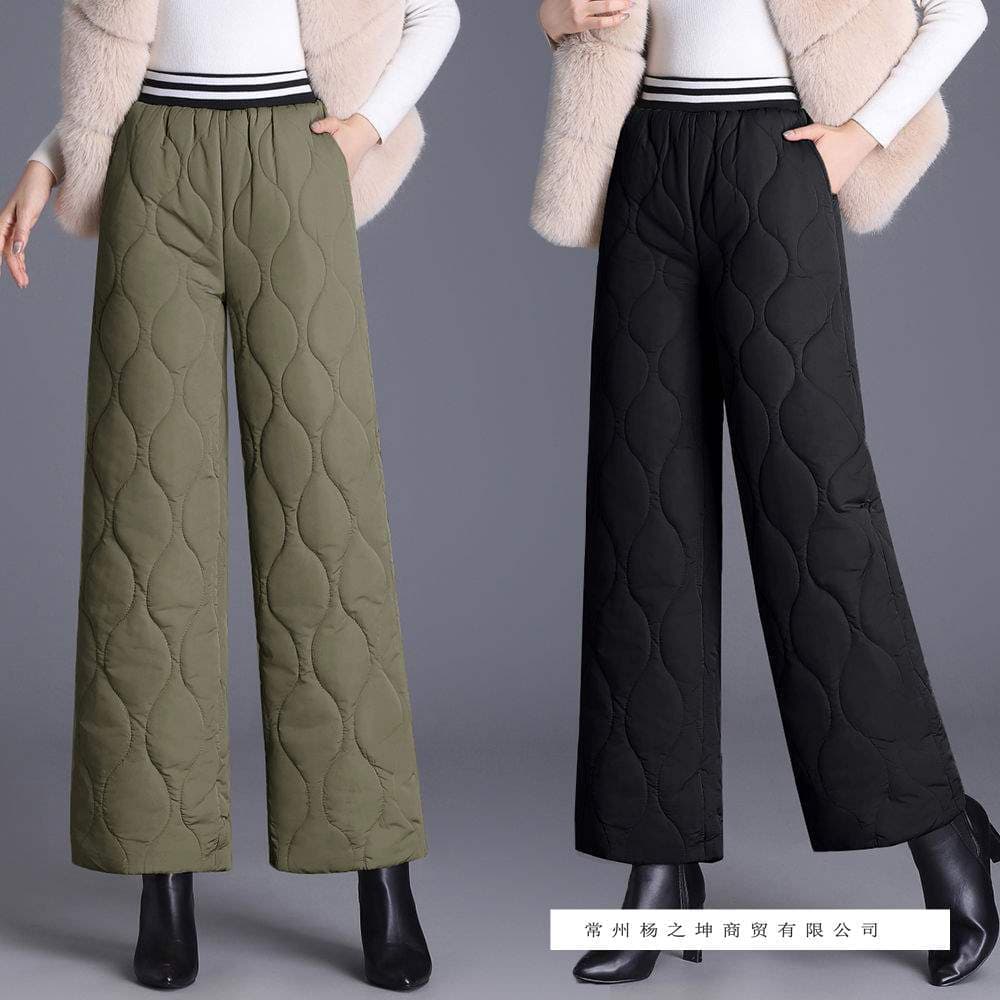 Warm and Slimming Straight-Leg Pants, Women's Down Trousers, Ankle-Length, Fashionable High-Waist Loose Cotton Pants, Four-Season Plus Size