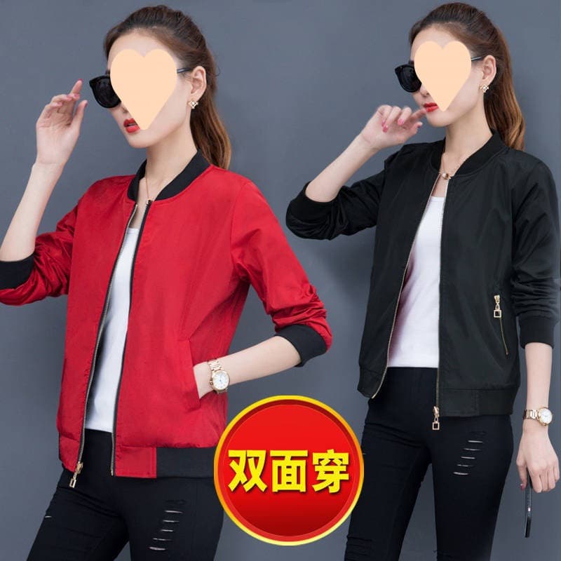 Women's Reversible Jacket for Spring and Autumn, New Korean Style Loose Fit Female Student Spring Jacket, Trendy Baseball Uniform Style