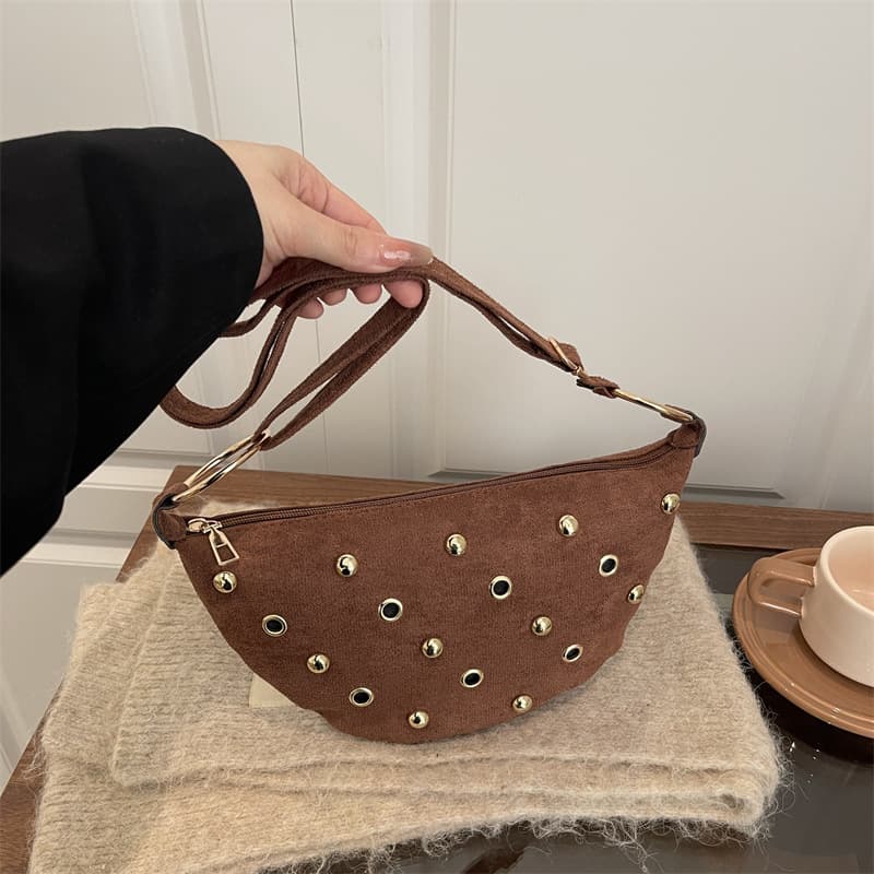 Bags for women 2026 new European and American fashion punk style rivet shoulder bag ladies commuter crossbody dumpling bag trendy