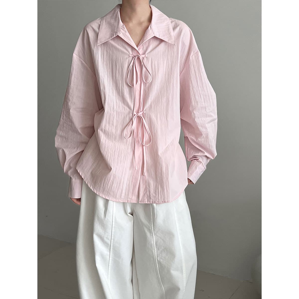 Luxi Korean-style fresh and elegant design tie-neck blouse for women, early autumn new arrival, niche loose-fit top 3715