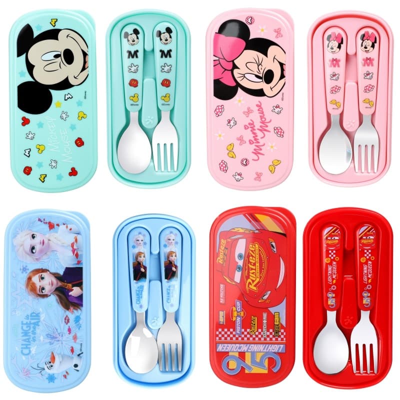 McQueen Mickey Baby 304 stainless steel tableware spoon and fork set infant tableware children Princess Elsa
