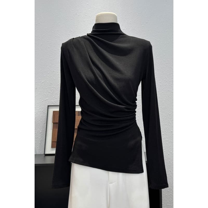 2026 Design Semi-High Neck Long-Sleeve Base Top for Women, Autumn/Winter Plus Size Fashion Inner Layer Slim Fit Side Slit Top