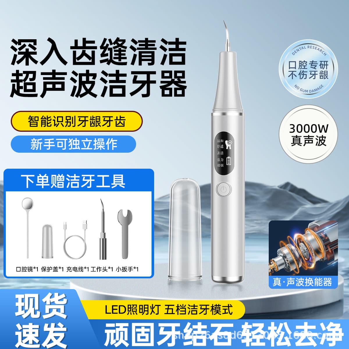 Yandio Cross-Border Bestseller 10-Piece Home Dental Irrigator Ultrasonic Teeth Cleaner Removes Tartar and Flushes Stains from Smoking