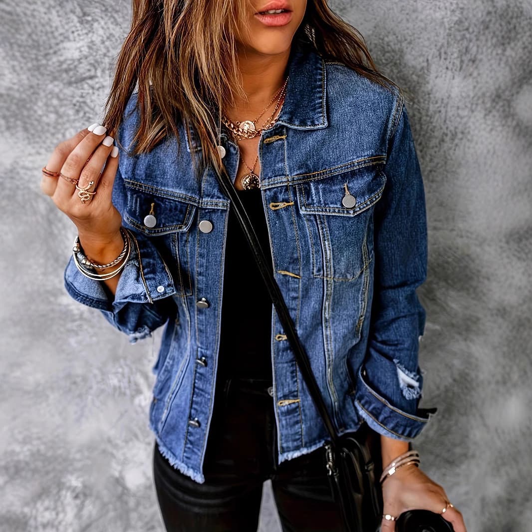 Women's Denim Jacket for Fall/Winter, Petite Short Denim Coat, Fashionable Casual Jacket