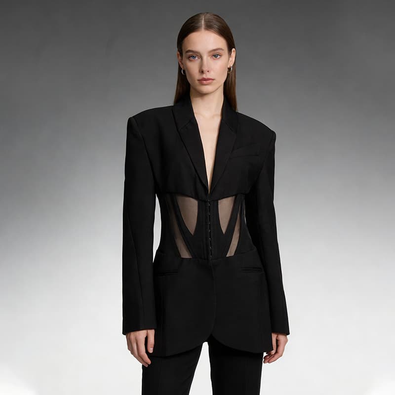 Cross-border European and American style fashion suit jacket for women 2026 spring new style fishbone mesh stitching design small suit