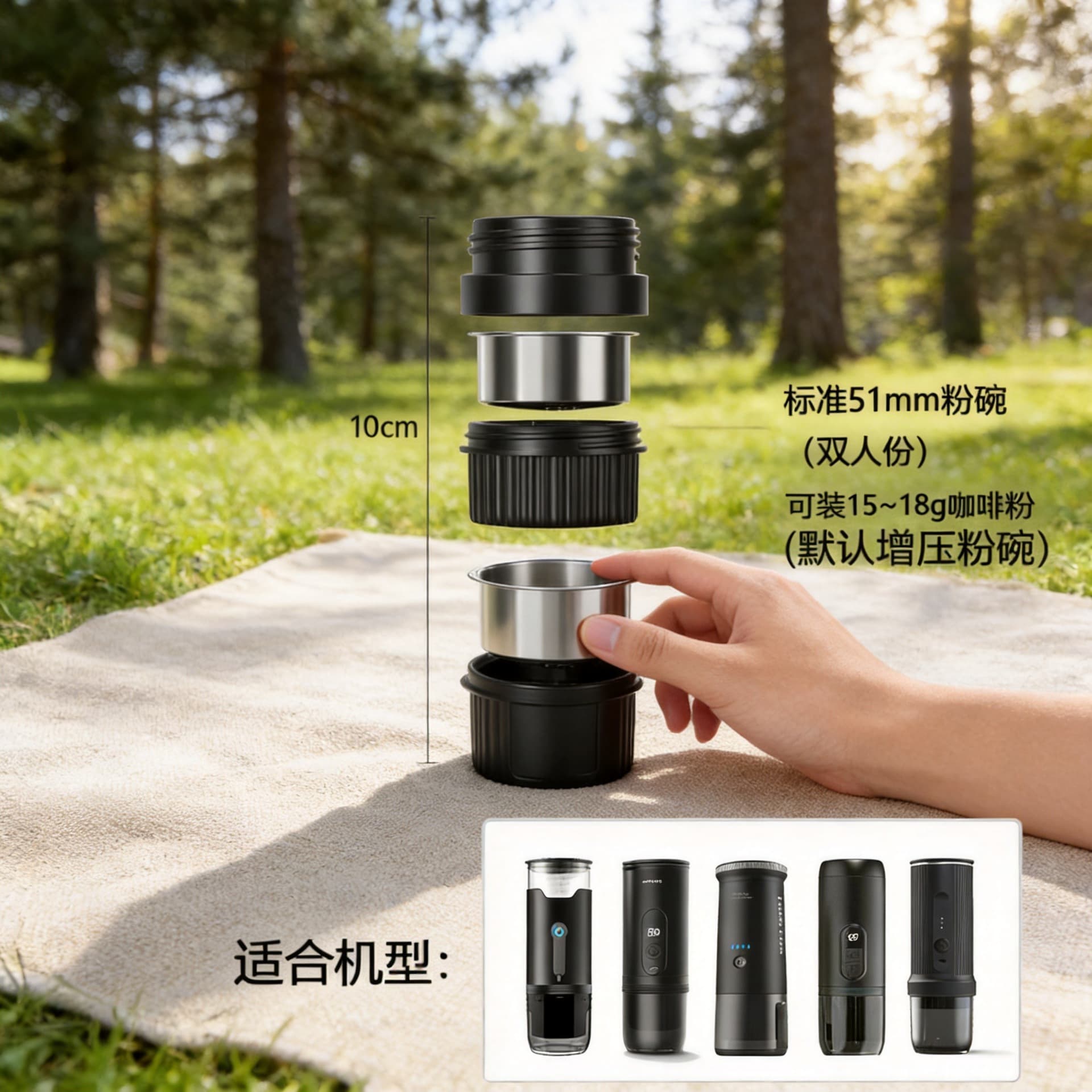 New 51mm Pressurized Filter Basket Assembly for Portable Coffee Machine, Double Shot Pressurized Basket
