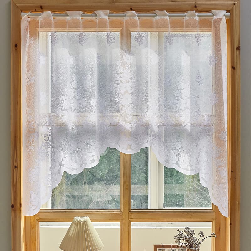 American Style White Daisy Lace Coffee Curtain Kitchen No Punching Short Curtain Wholesale Price Polyester Modern Minimalist Plant Floral Pattern