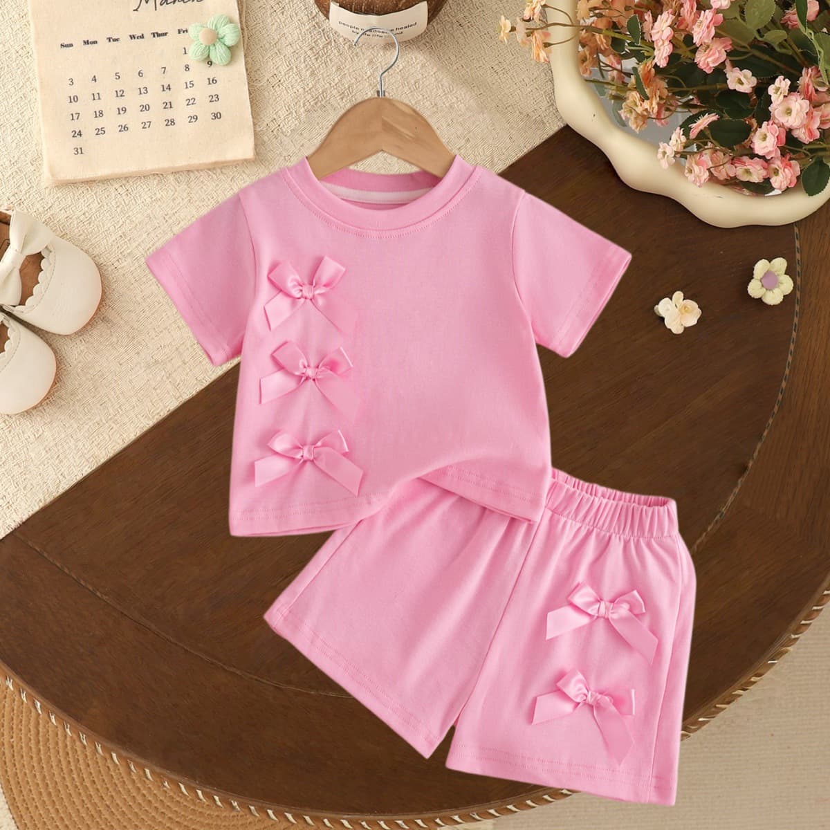 Girls new summer suit baby girl short-sleeved shorts two-piece set breathable sportswear infant clothing wholesale