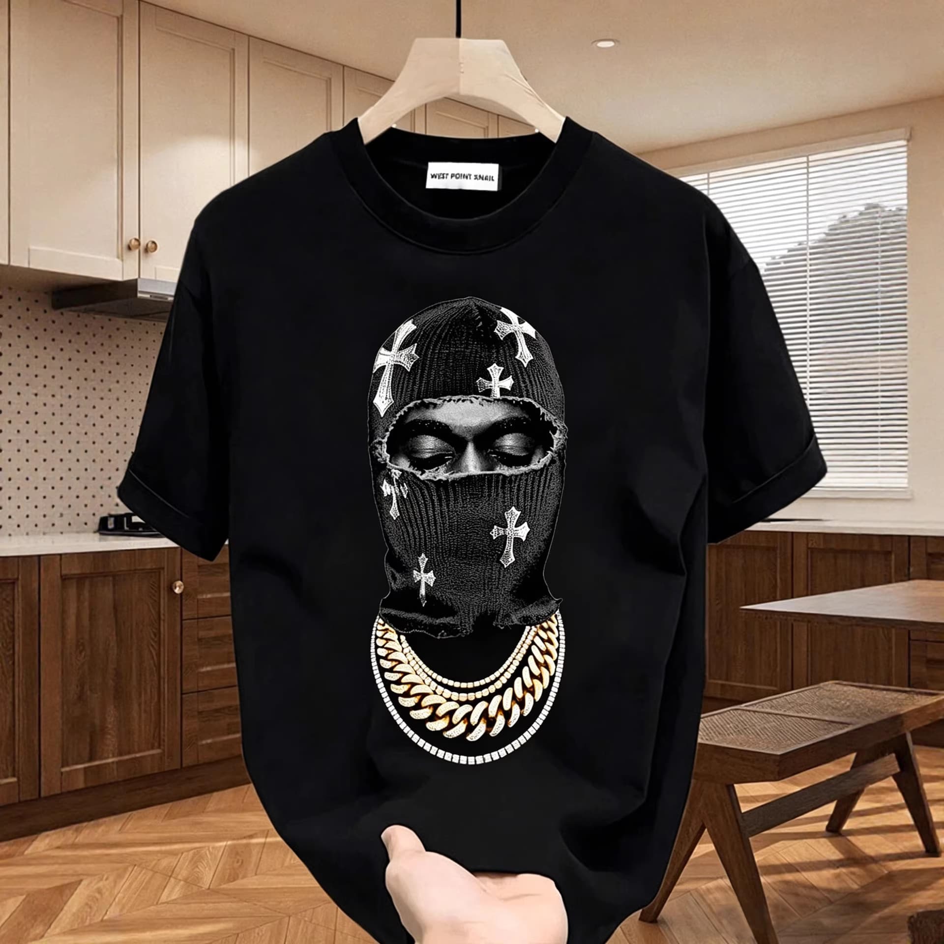 European station trendy brand high-quality print Kornit direct print cross masked figure short-sleeve T-shirt men and women couple style