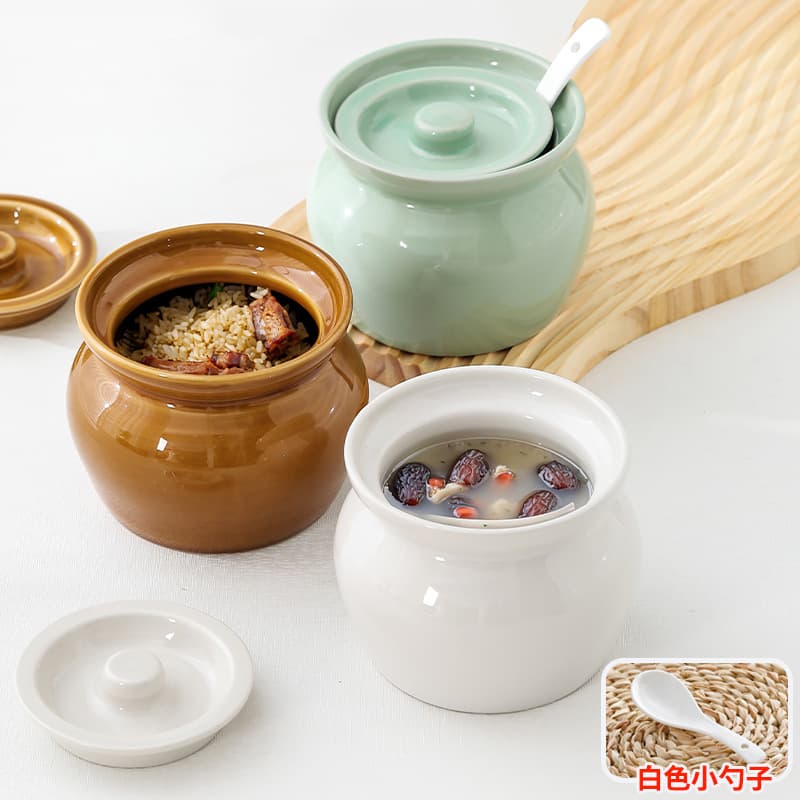Ceramic Steaming Pot, Double-Boiling Household with Lid, Vegetable and Egg Custard Steaming Bowl, Specialized Egg Steaming Bowl, Soup Small Clay Jar