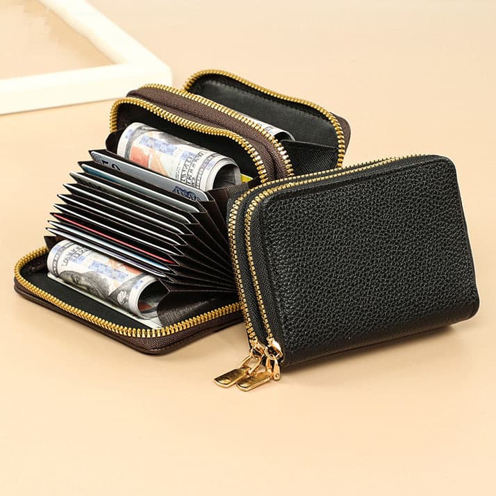 New Multi-Function Short Pebble Grain Double Zipper Accordion Card Holder Simple Creative Student Coin Purse