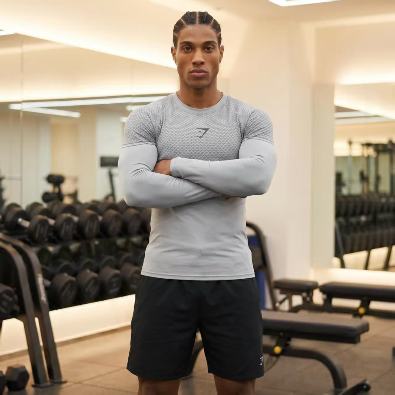 GYMSHARK/ONYX5 men's long-sleeved sports fitness quick-drying breathable elastic round-neck short-sleeved tight training clothes