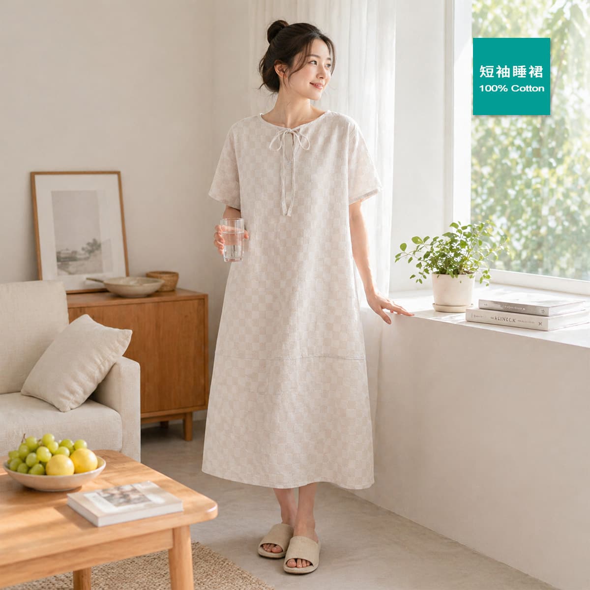 Loose double-layer gauze short-sleeve dress Class A sleepwear women's summer dress plus size full cotton pajamas 2026 new style