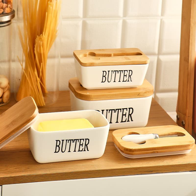 Cross-border stock ceramic butter dish, vintage style, home freezer storage container, kitchen cheese storage box, wholesale