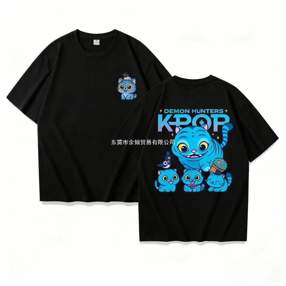 Cute KPOP Devil Hunter Tiger Summer Parent-Child Cotton O-Neck Boys Girls T-Shirt Adult Top Short Sleeve Comfortable