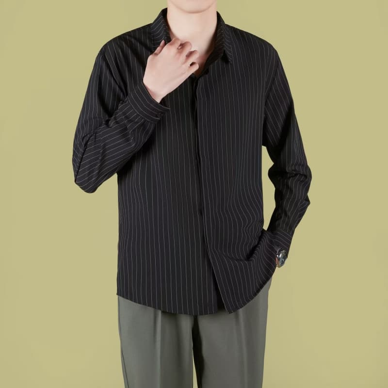 2026 Hong Kong Style New Striped Shirt for Men Long Sleeve Spring Summer Thin British Chic Hipster Inner Layer Shirt