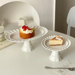 French Cake Plate Lace Ceramic Plate Pedestal Plate Ins Style Afternoon Tea Dessert Plate Bread Display Plate