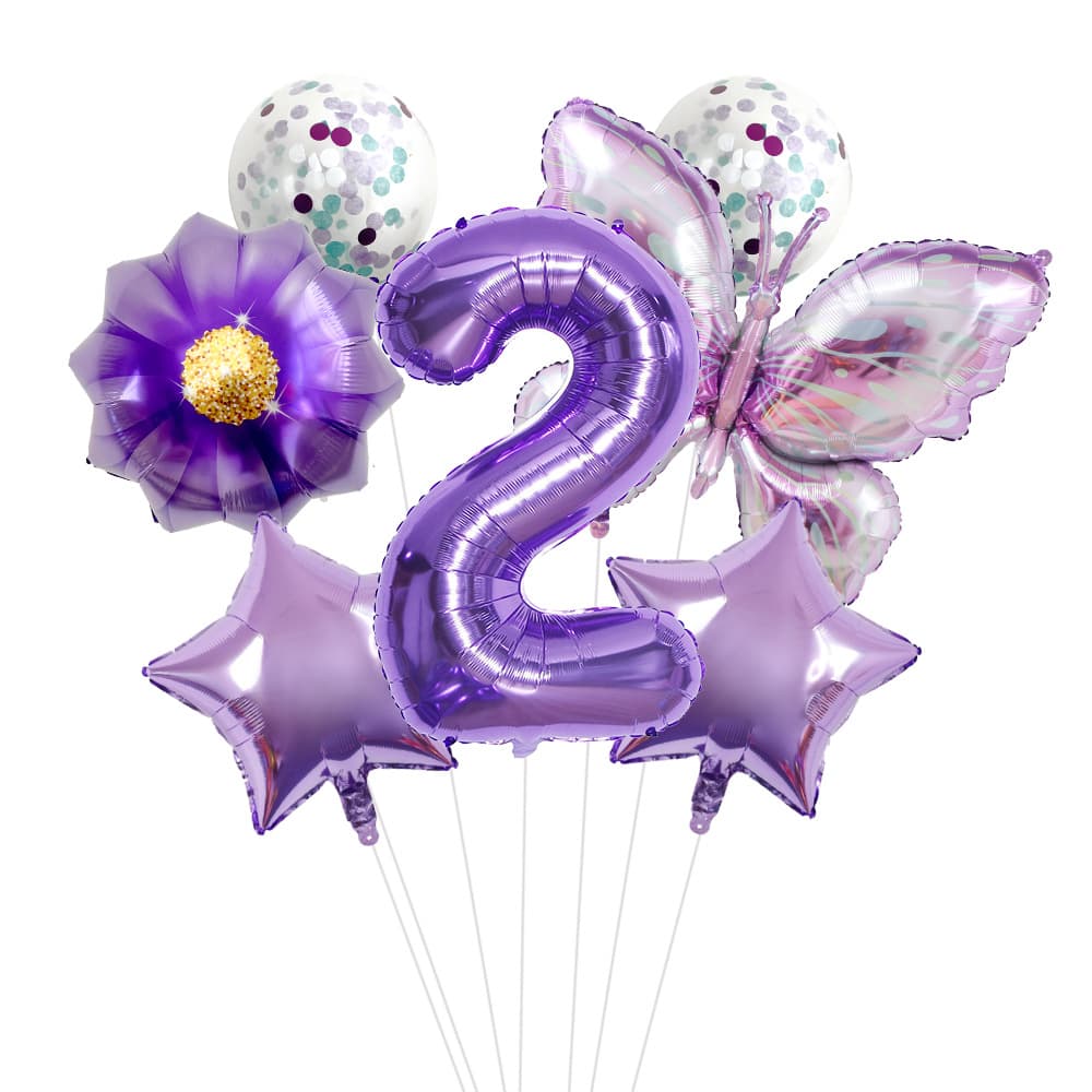 New Purple Butterfly Flower 32-Inch Digital Aluminum Film Balloon Set for Kids Birthday Party Decoration Scene Setup