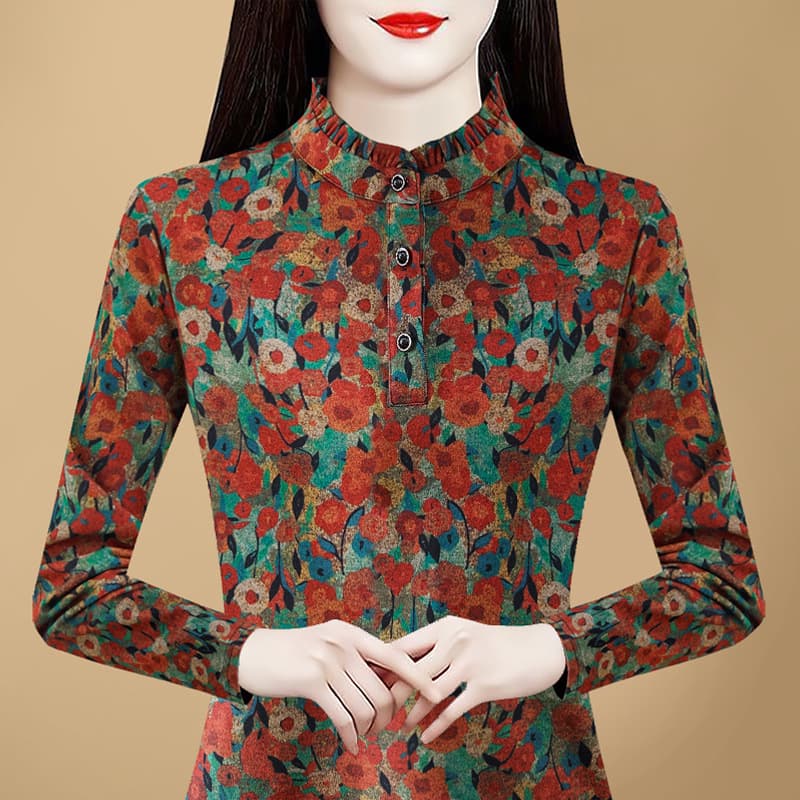 Autumn/winter new long-sleeve age-reducing mom Australian fleece thickened warm stand-collar base layer top women