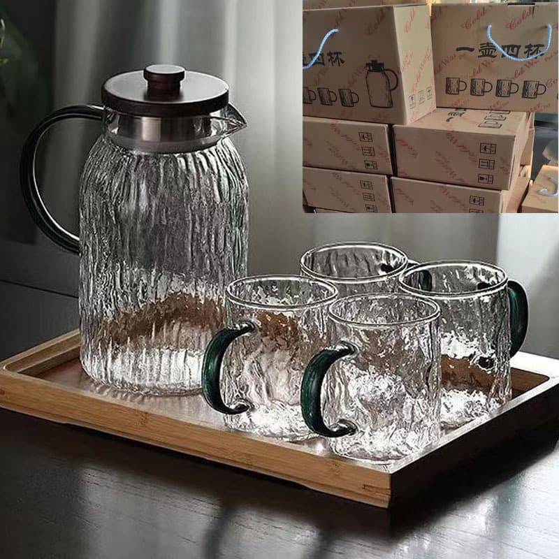 Living Room Glass Teapot, Large Capacity Cup Set, Heat-Resistant Carafe with Tree Pattern, Home Use