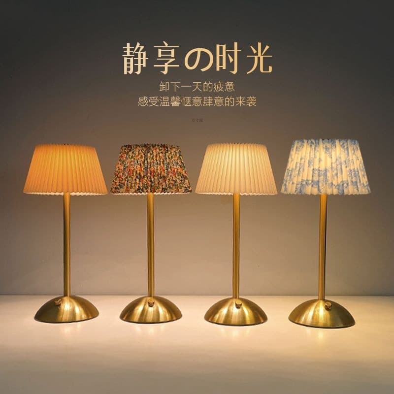 Pleated table lamp, touch-sensitive rechargeable, warm and romantic bedroom lamp for students, high-end metal night light, cross-border e-commerce.