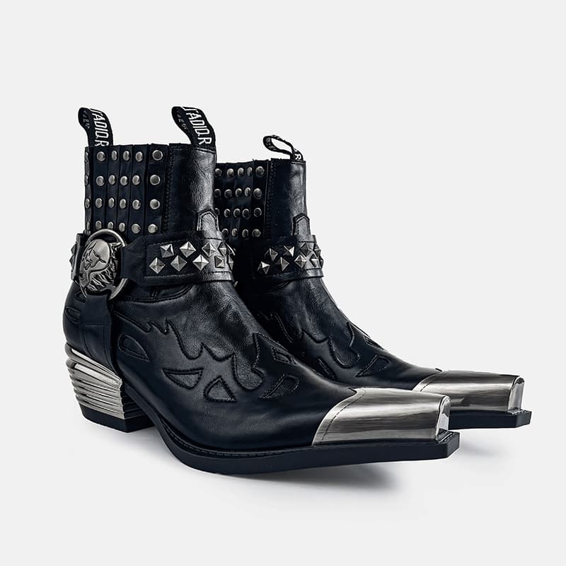 Pointed-toe Chelsea boots, retro metal gothic boots, niche design men's shoes, trendy riding shoes, elevated cowboy boots