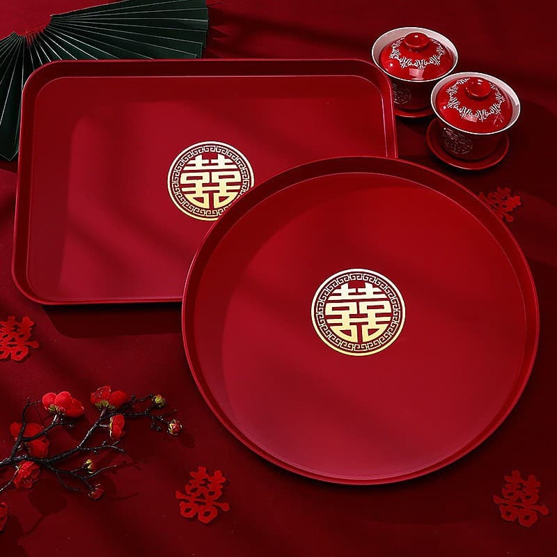 Wedding Dry Fruit Tray: Red Banquet Platter for Nuts and Snacks During Tea Ceremony