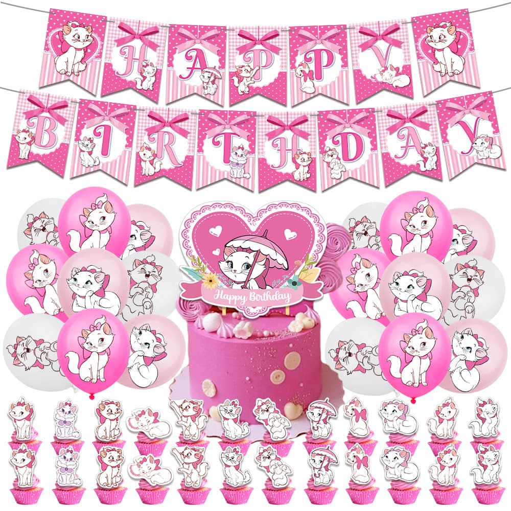 Mary Cat Birthday Party Decoration Supplies Cat Adventures Birthday Flag Flag Balloon Set