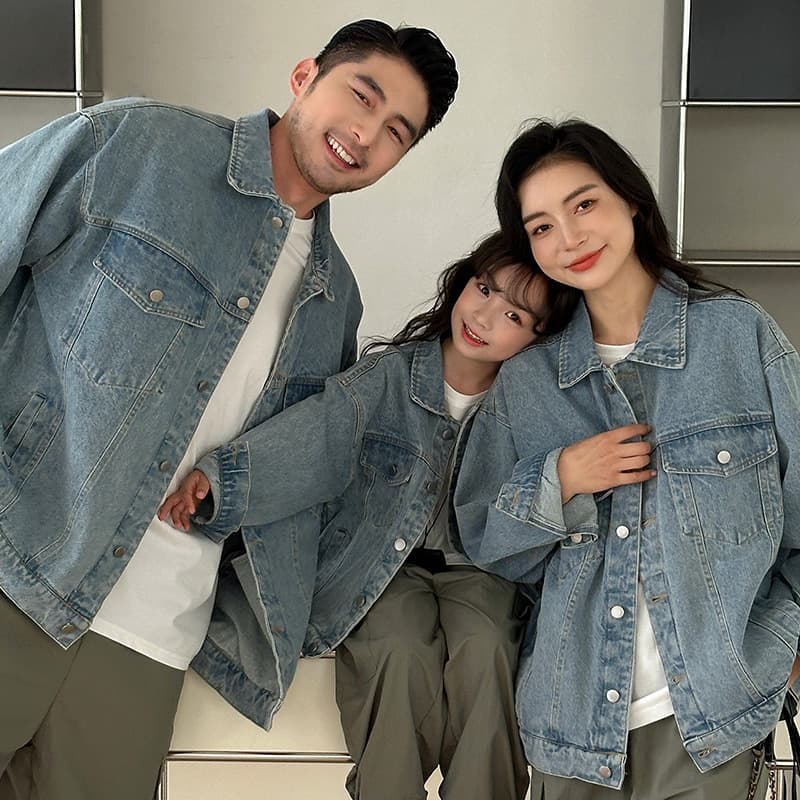 Family Matching Korean Style Denim Jacket 2026 Spring New Sweet Cool Versatile Jacket Workwear Heavy Craft Shirt Trendy