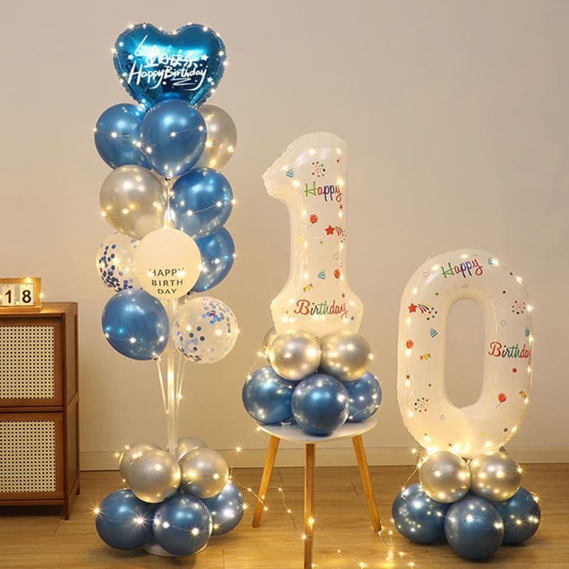 Glowing Floating Table Balloon Stand Decoration Party Set for Child's 10th Birthday