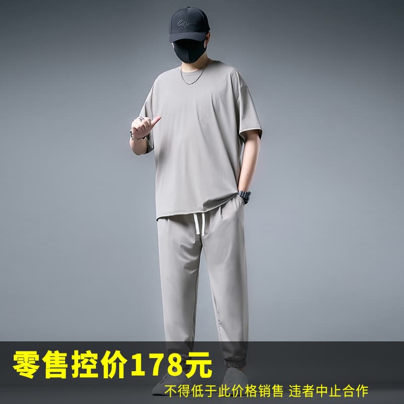73792-Set Link-Black-Check Ice Silk 717 Short T-Black-716 Plus Size Trendy Men's Clothing